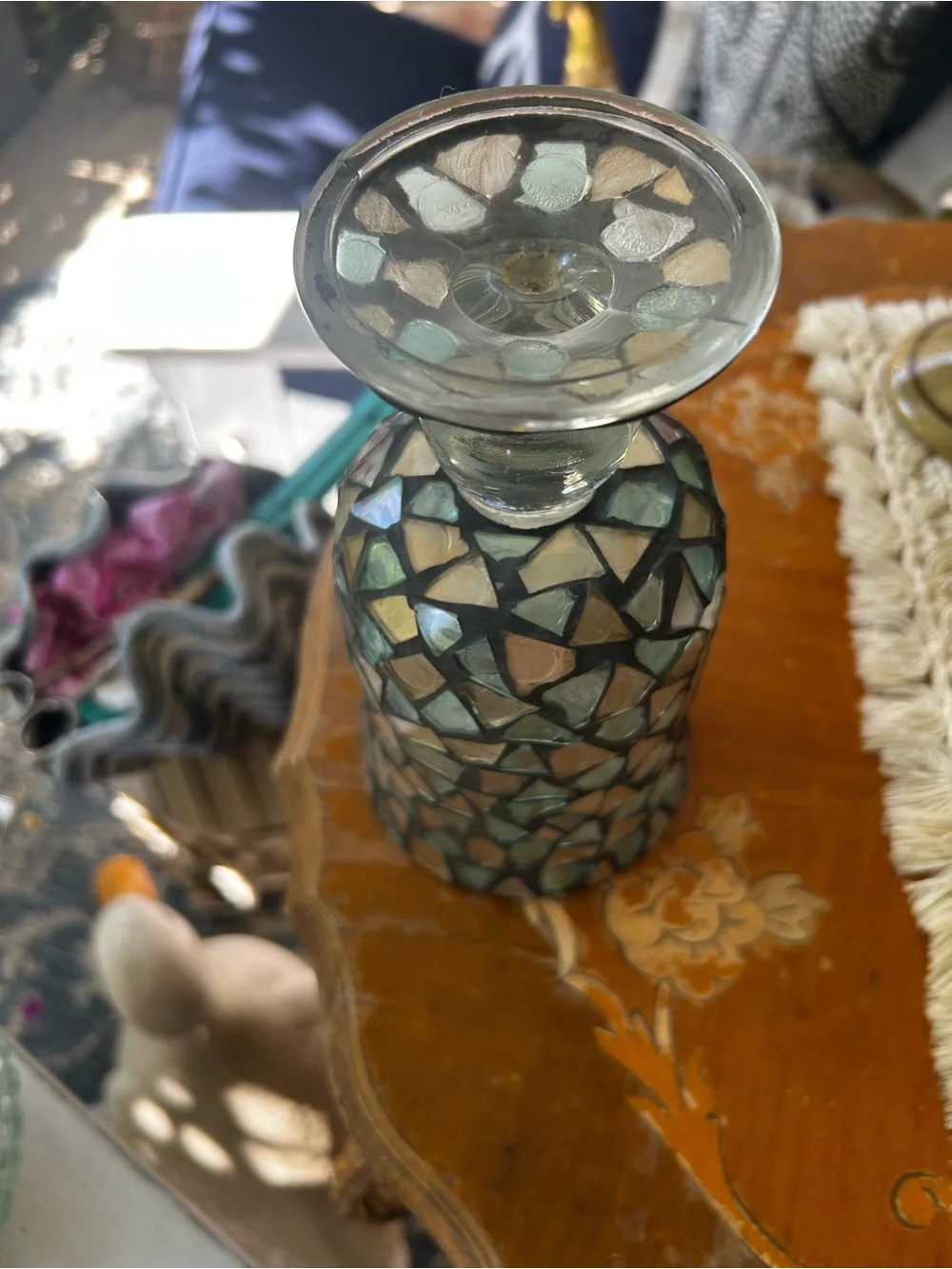 Vintage Mosaic Glass Accent Candle Holder